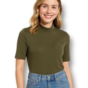 Articles of Society S Military Green Cowl Neck Short Sleeve Front Pocket Top NWT